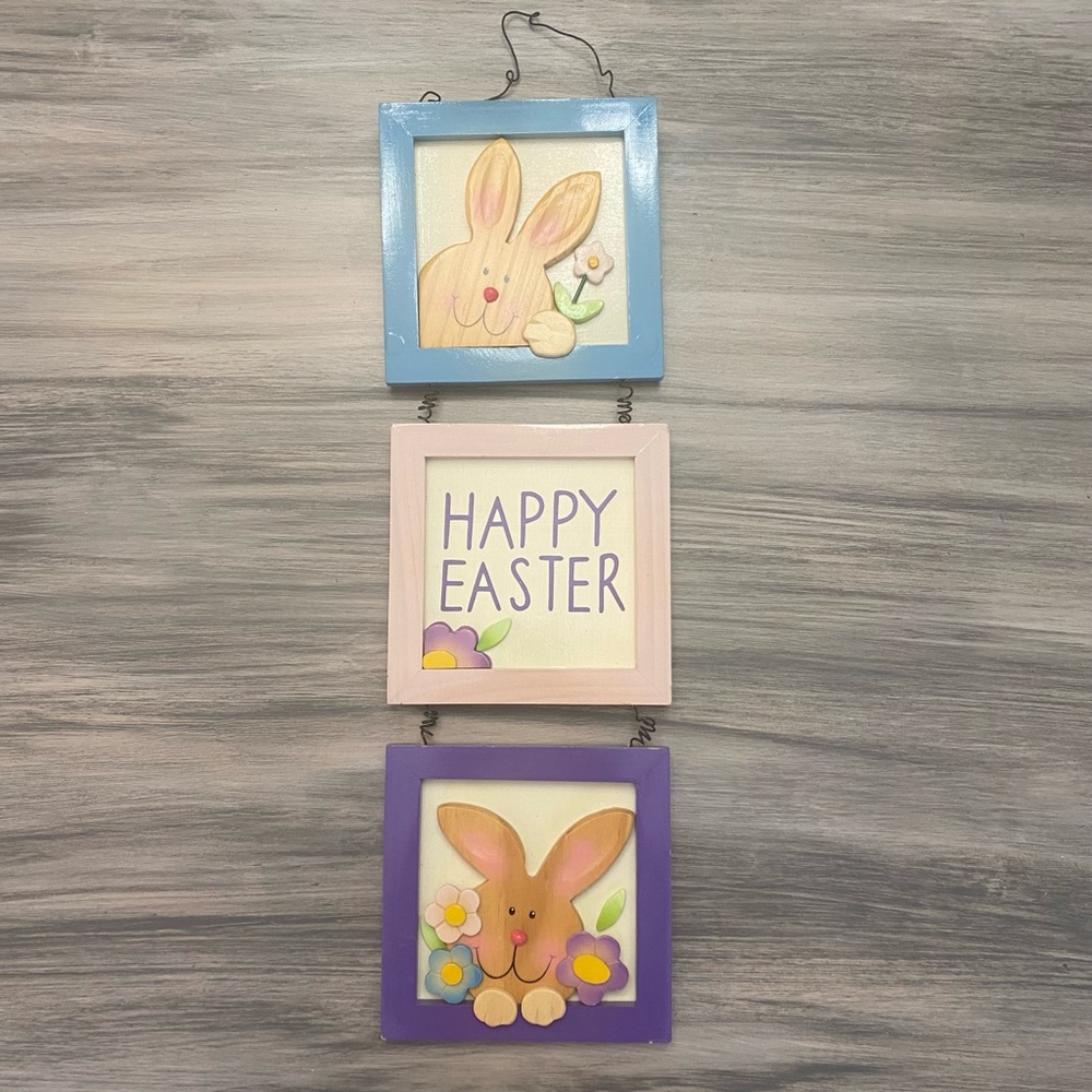 Cheerful Wood Easter Bunny Wall or Door Hanging Decoration